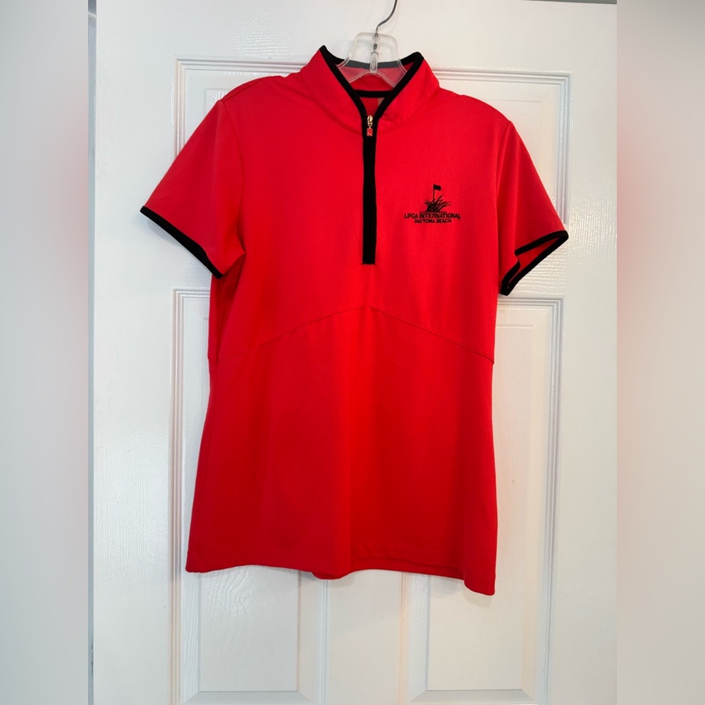 LPGA International Red Short Sleeve Golf Polo with 1/2 Zip